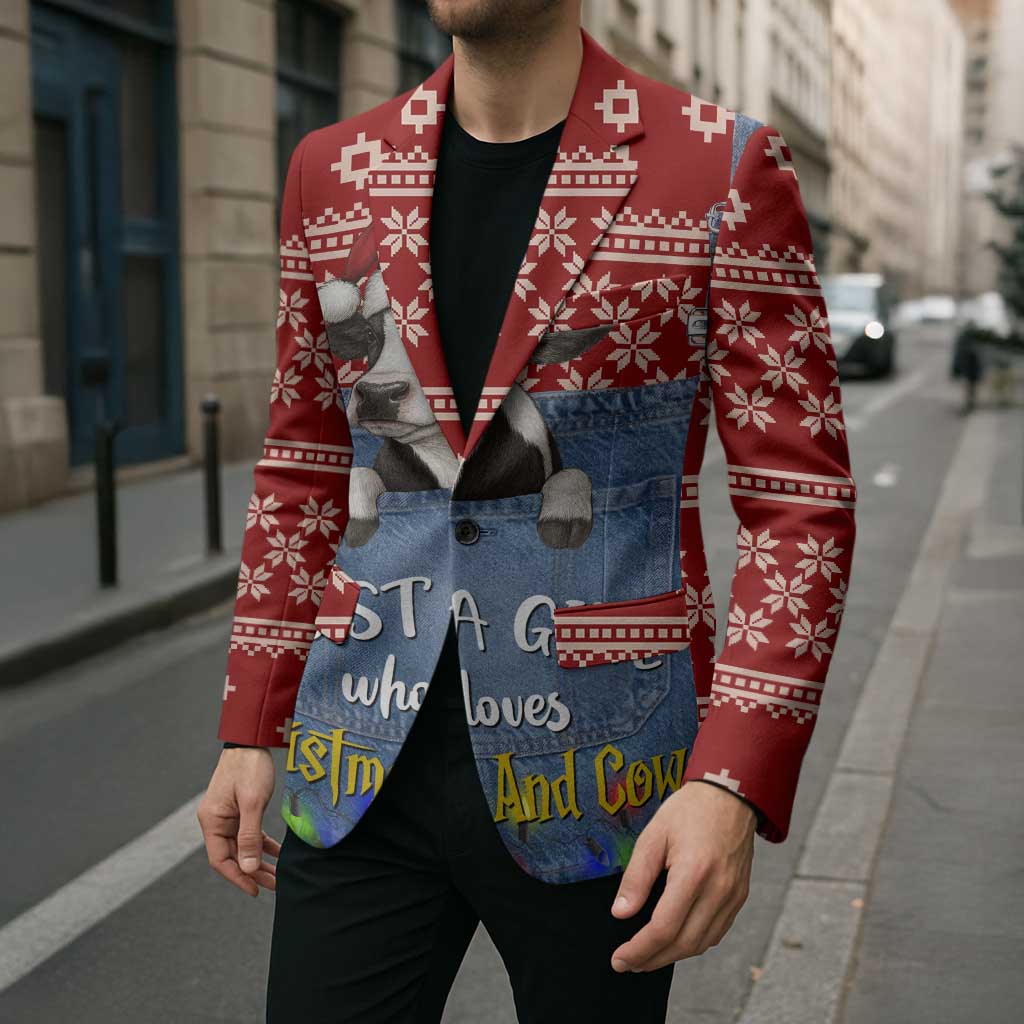 Just A Girl Who Loves Christmas And Cows Christmas Blazer Funny Xmas Holiday Patterns - Wonder Print Shop