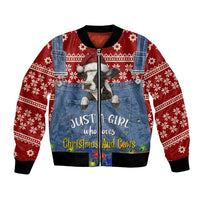 Just A Girl Who Loves Christmas And Cows Christmas Bomber Jacket Funny Xmas Holiday Patterns - Wonder Print Shop