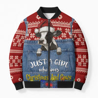 Just A Girl Who Loves Christmas And Cows Christmas Bomber Puffer Jacket Funny Xmas Holiday Patterns - Wonder Print Shop