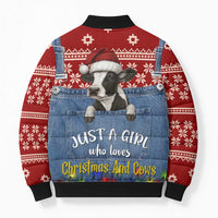 Just A Girl Who Loves Christmas And Cows Christmas Bomber Puffer Jacket Funny Xmas Holiday Patterns - Wonder Print Shop