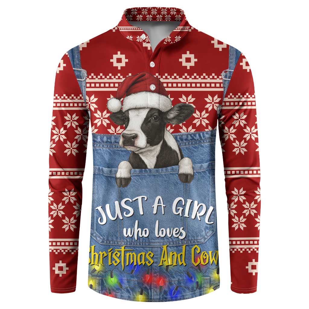 Just A Girl Who Loves Christmas And Cows Christmas Button Sweatshirt Funny Xmas Holiday Patterns - Wonder Print Shop