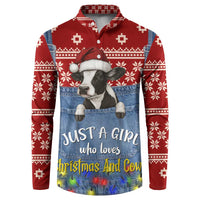Just A Girl Who Loves Christmas And Cows Christmas Button Sweatshirt Funny Xmas Holiday Patterns - Wonder Print Shop