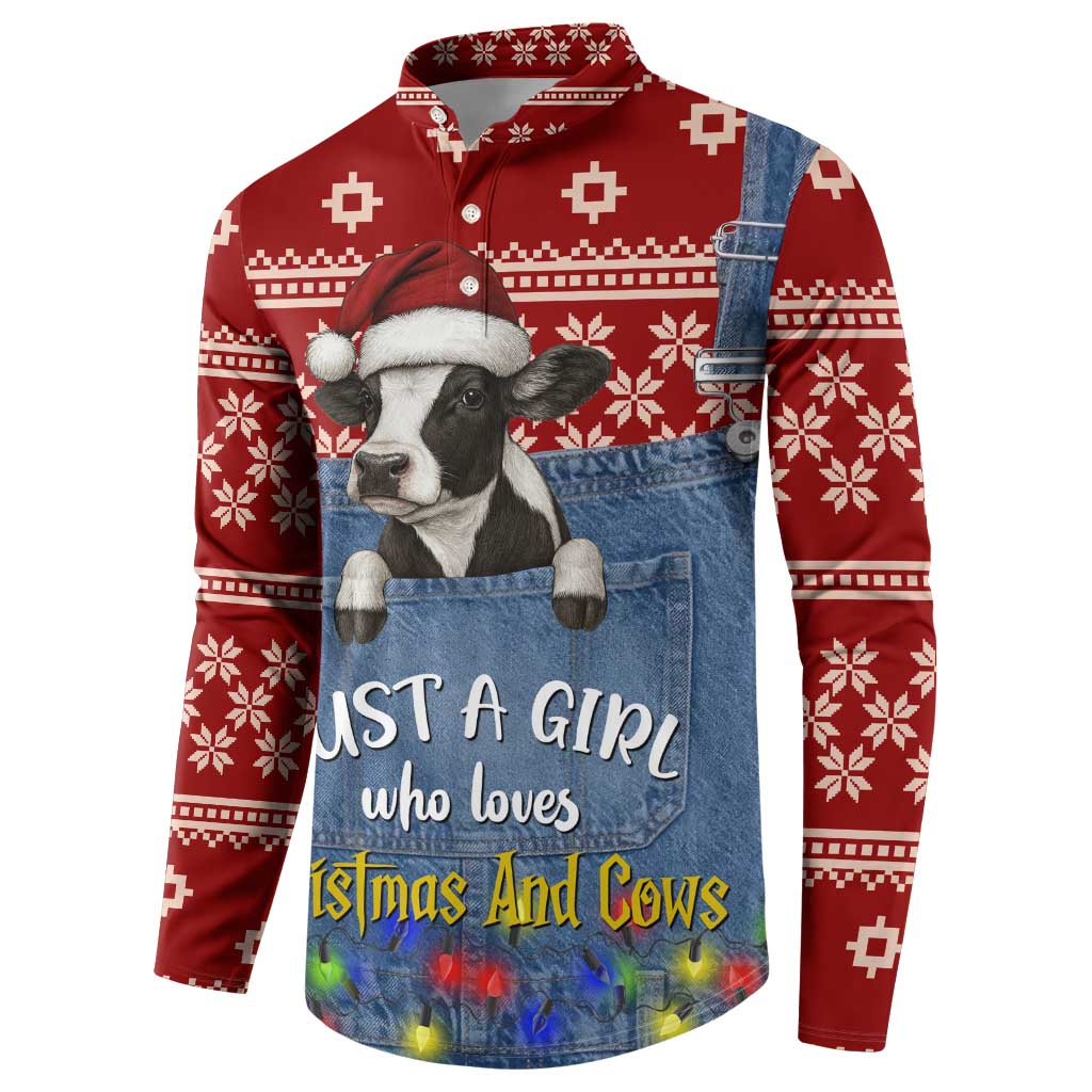 Just A Girl Who Loves Christmas And Cows Christmas Button Sweatshirt Funny Xmas Holiday Patterns - Wonder Print Shop