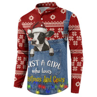 Just A Girl Who Loves Christmas And Cows Christmas Button Sweatshirt Funny Xmas Holiday Patterns - Wonder Print Shop