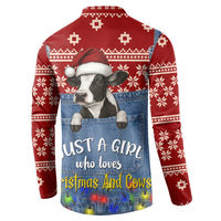 Just A Girl Who Loves Christmas And Cows Christmas Button Sweatshirt Funny Xmas Holiday Patterns - Wonder Print Shop