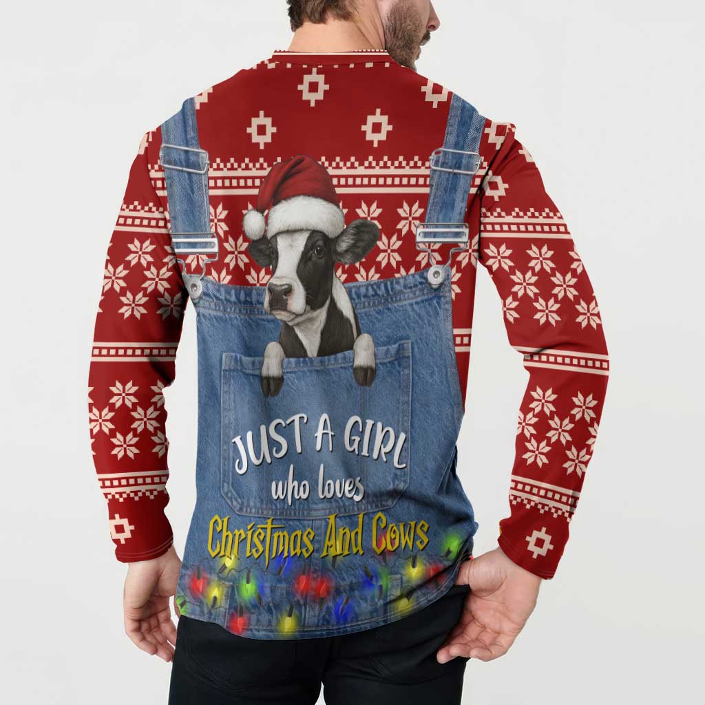 Just A Girl Who Loves Christmas And Cows Christmas Button Sweatshirt Funny Xmas Holiday Patterns - Wonder Print Shop