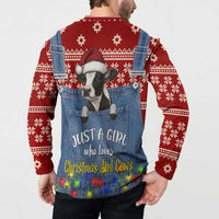 Just A Girl Who Loves Christmas And Cows Christmas Button Sweatshirt Funny Xmas Holiday Patterns - Wonder Print Shop