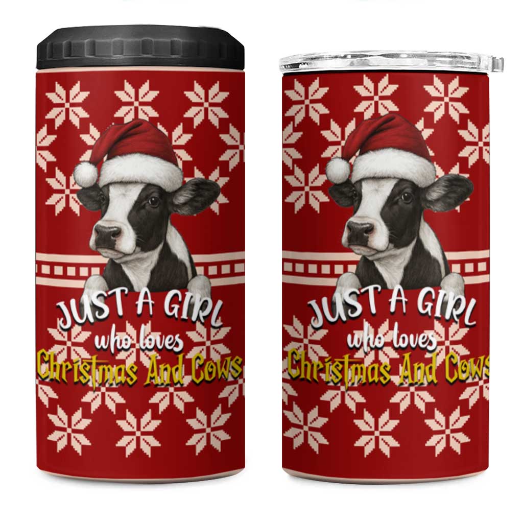 Just A Girl Who Loves Christmas And Cows Christmas 4 in 1 Can Cooler Tumbler Funny Xmas Holiday Patterns - Wonder Print Shop