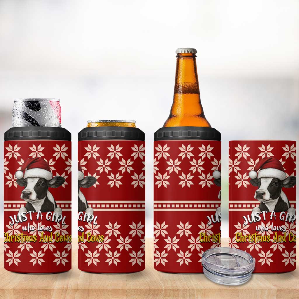 Just A Girl Who Loves Christmas And Cows Christmas 4 in 1 Can Cooler Tumbler Funny Xmas Holiday Patterns - Wonder Print Shop