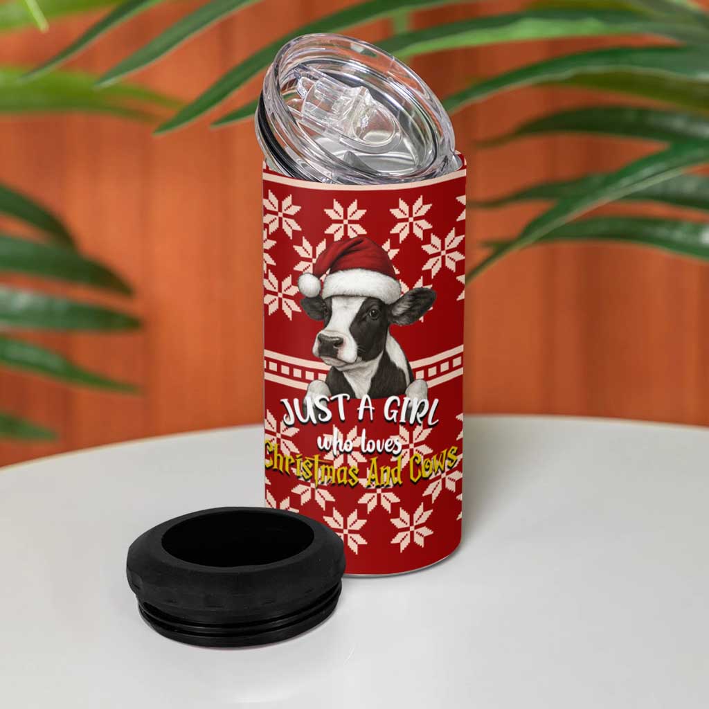 Just A Girl Who Loves Christmas And Cows Christmas 4 in 1 Can Cooler Tumbler Funny Xmas Holiday Patterns - Wonder Print Shop