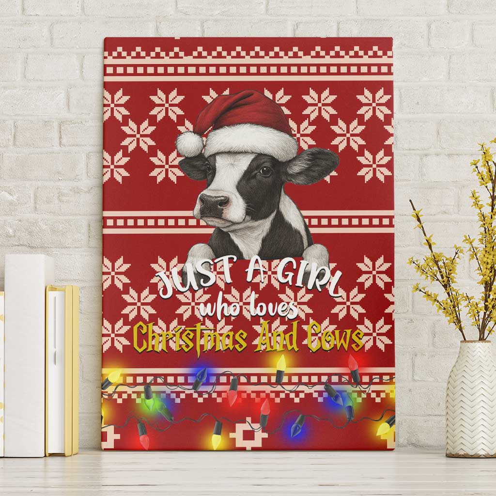 Just A Girl Who Loves Christmas And Cows Christmas Canvas Wall Art Funny Xmas Holiday Patterns - Wonder Print Shop
