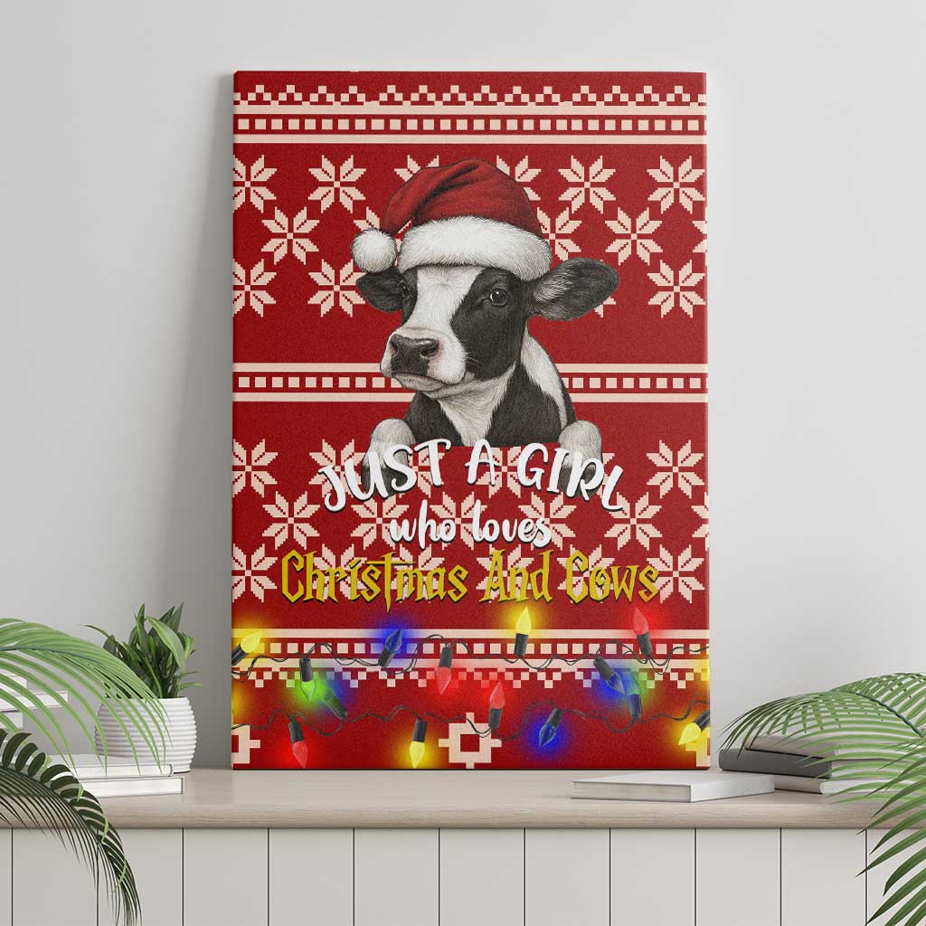 Just A Girl Who Loves Christmas And Cows Christmas Canvas Wall Art Funny Xmas Holiday Patterns - Wonder Print Shop