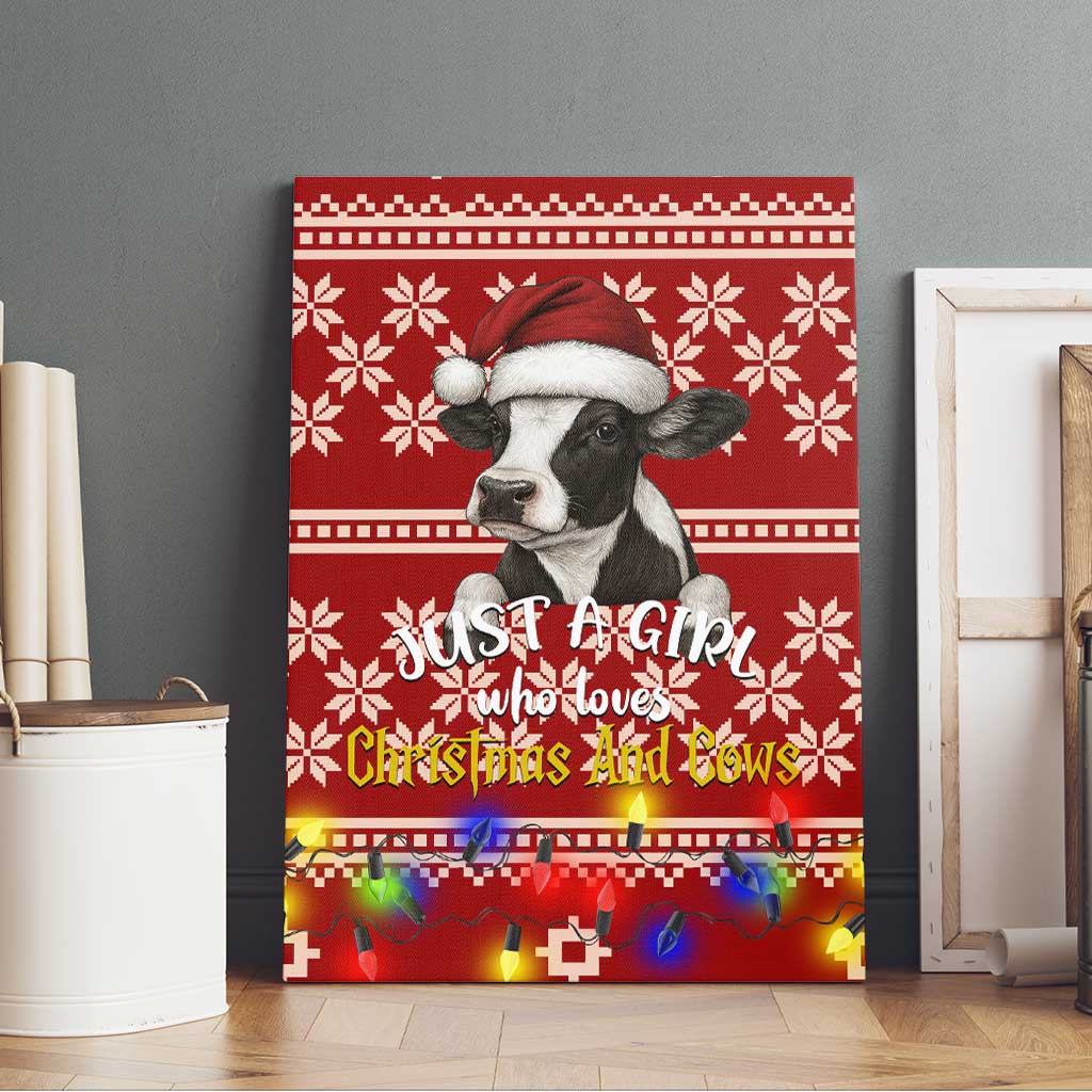 Just A Girl Who Loves Christmas And Cows Christmas Canvas Wall Art Funny Xmas Holiday Patterns - Wonder Print Shop