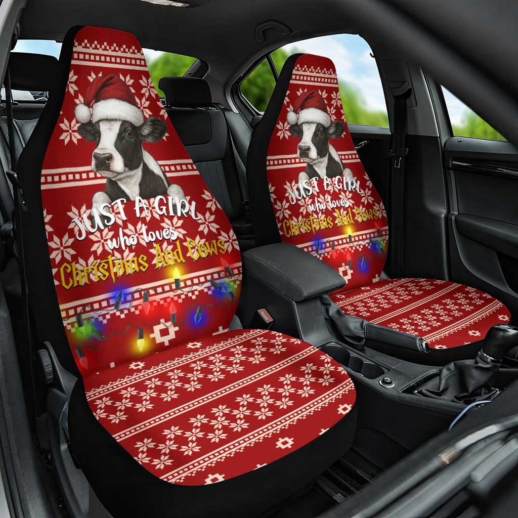 Just A Girl Who Loves Christmas And Cows Christmas Car Seat Cover Funny Xmas Holiday Patterns - Wonder Print Shop