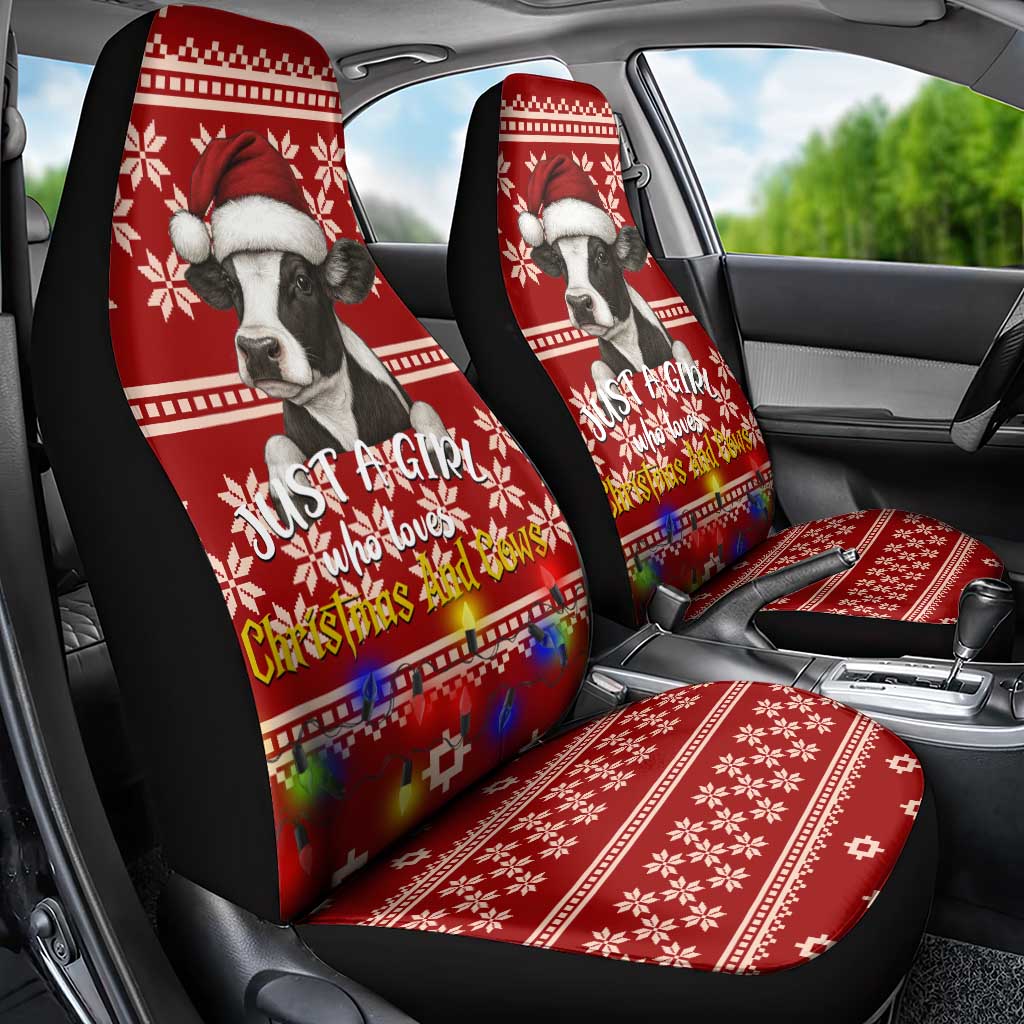 Just A Girl Who Loves Christmas And Cows Christmas Car Seat Cover Funny Xmas Holiday Patterns - Wonder Print Shop