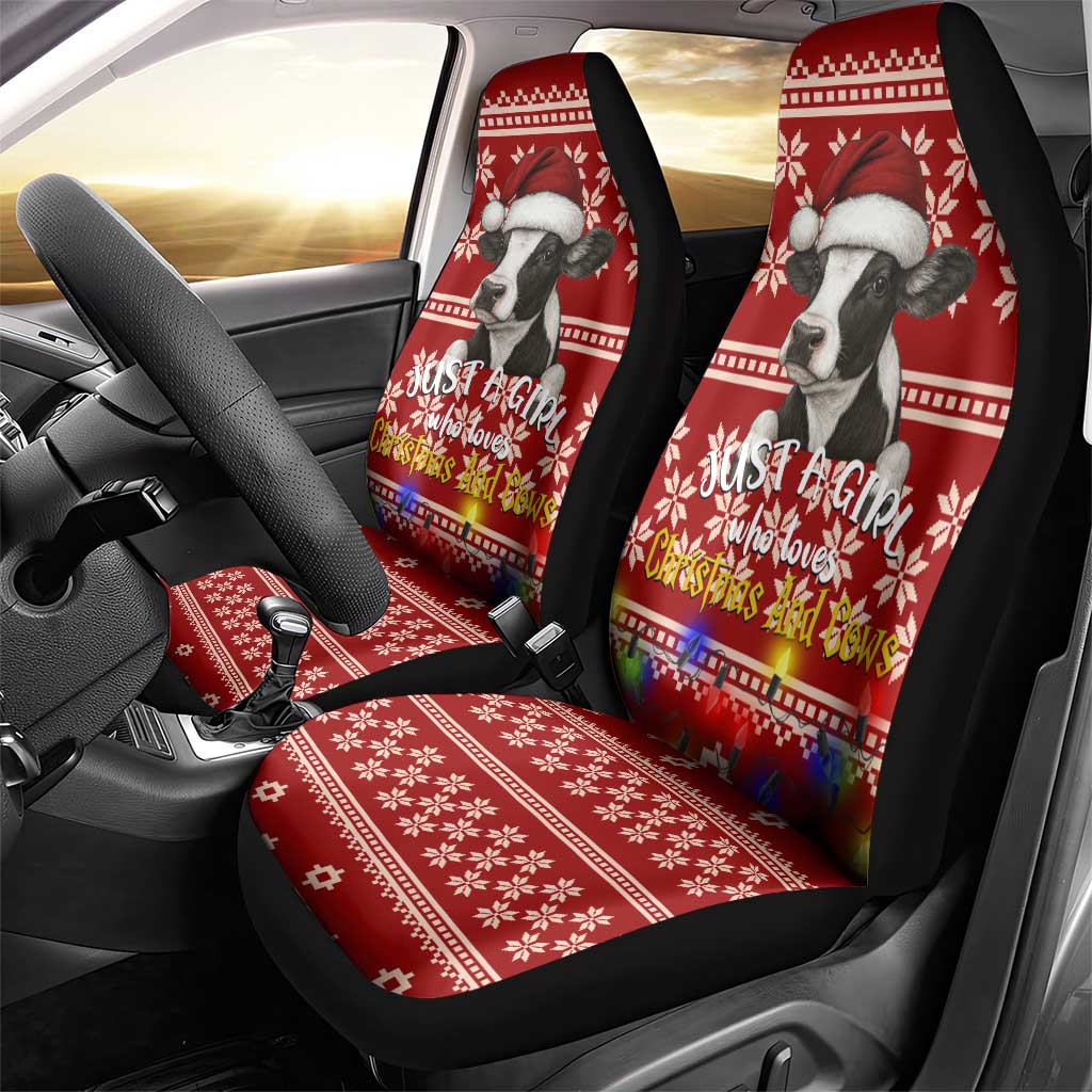 Just A Girl Who Loves Christmas And Cows Christmas Car Seat Cover Funny Xmas Holiday Patterns - Wonder Print Shop