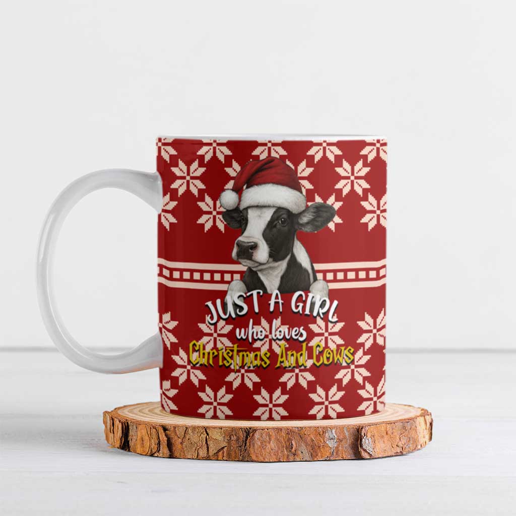 Just A Girl Who Loves Christmas And Cows Christmas Ceramic Mug Funny Xmas Holiday Patterns - Wonder Print Shop