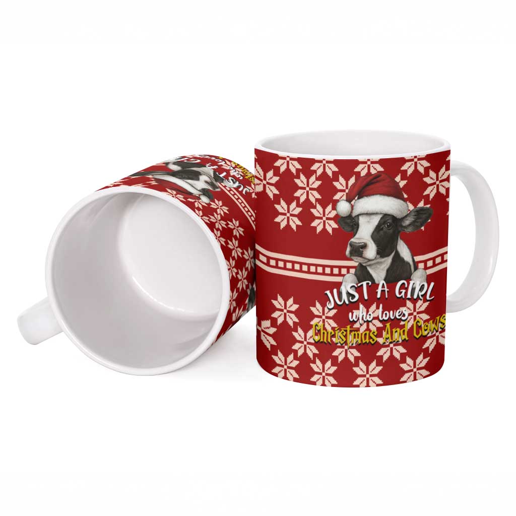 Just A Girl Who Loves Christmas And Cows Christmas Ceramic Mug Funny Xmas Holiday Patterns - Wonder Print Shop