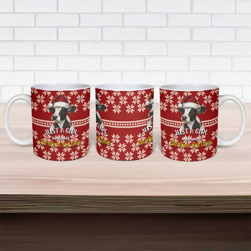Just A Girl Who Loves Christmas And Cows Christmas Ceramic Mug Funny Xmas Holiday Patterns - Wonder Print Shop