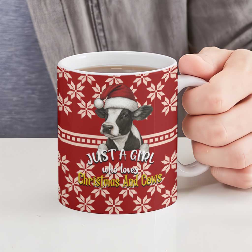 Just A Girl Who Loves Christmas And Cows Christmas Ceramic Mug Funny Xmas Holiday Patterns - Wonder Print Shop