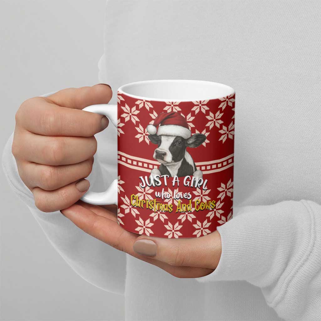 Just A Girl Who Loves Christmas And Cows Christmas Ceramic Mug Funny Xmas Holiday Patterns - Wonder Print Shop