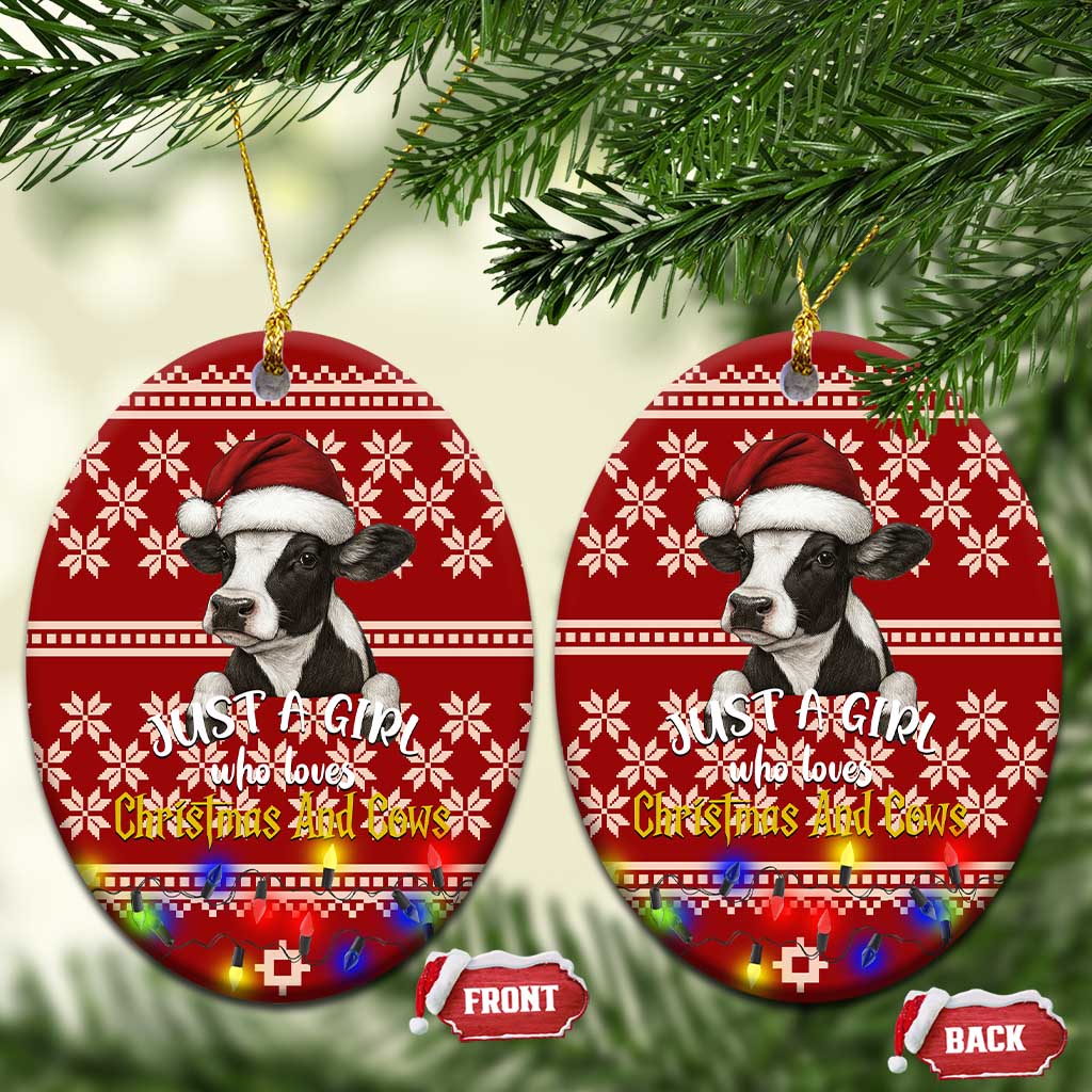 Just A Girl Who Loves Christmas And Cows Christmas Ceramic Ornament Funny Xmas Holiday Patterns - Wonder Print Shop
