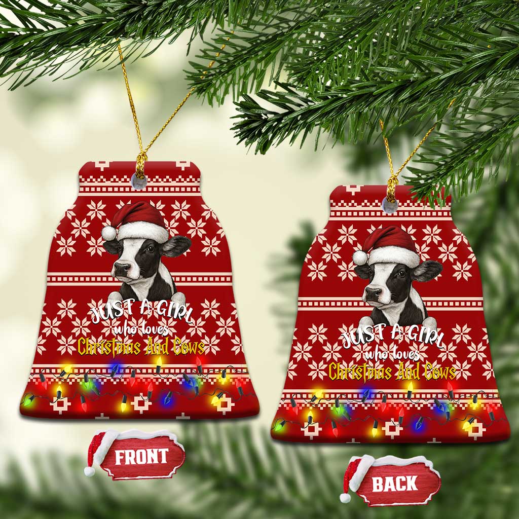 Just A Girl Who Loves Christmas And Cows Christmas Ceramic Ornament Funny Xmas Holiday Patterns - Wonder Print Shop
