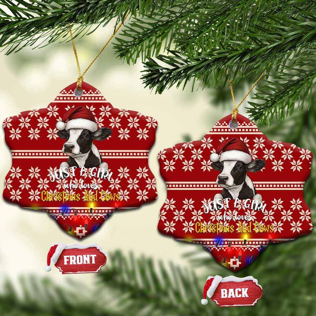 Just A Girl Who Loves Christmas And Cows Christmas Ceramic Ornament Funny Xmas Holiday Patterns - Wonder Print Shop