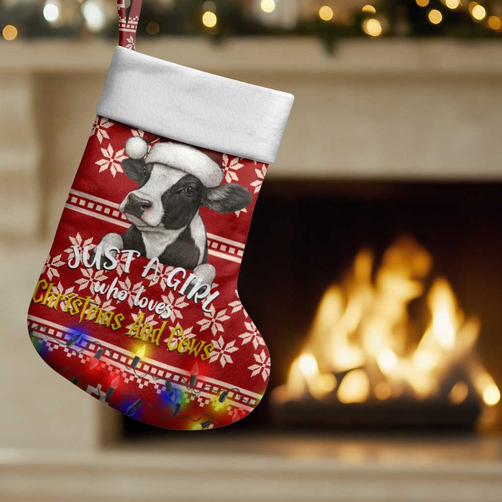 Just A Girl Who Loves Christmas And Cows Christmas Stocking Funny Xmas Holiday Patterns - Wonder Print Shop