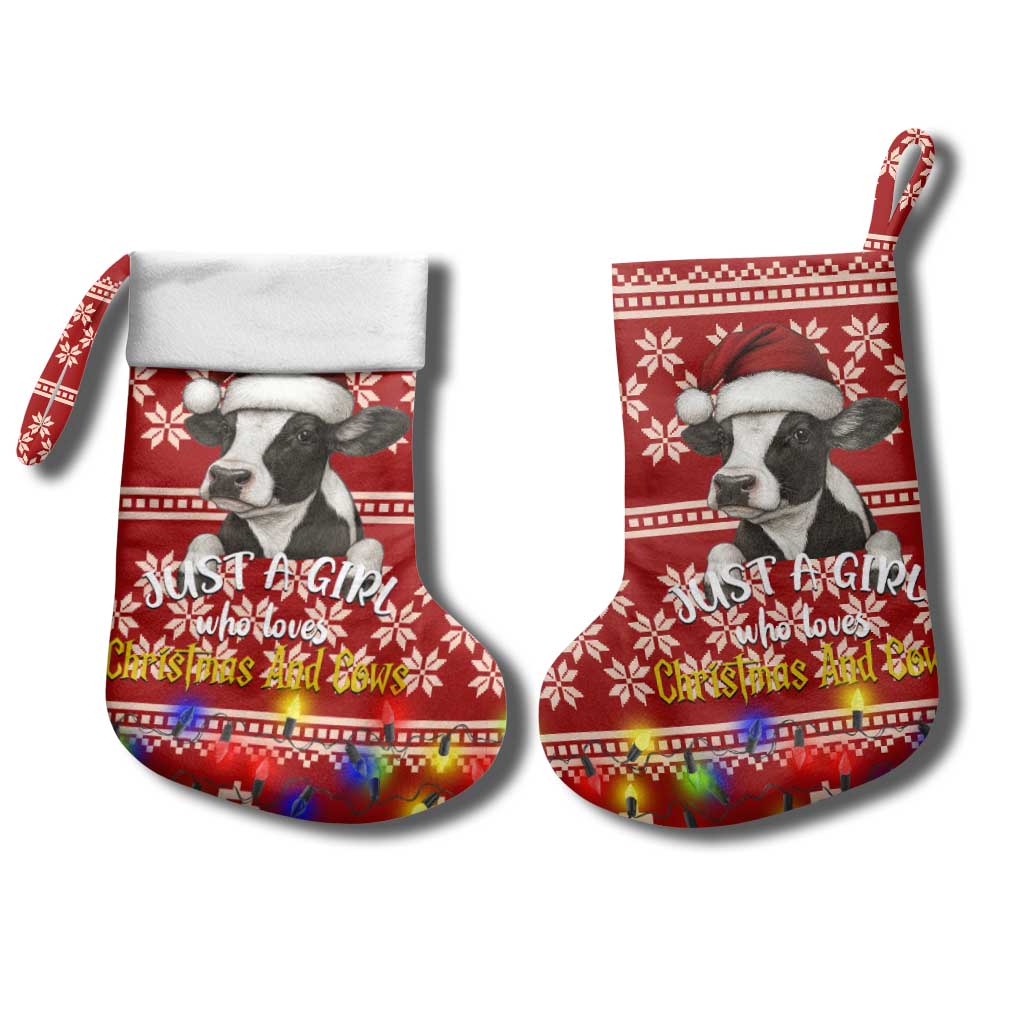 Just A Girl Who Loves Christmas And Cows Christmas Stocking Funny Xmas Holiday Patterns - Wonder Print Shop