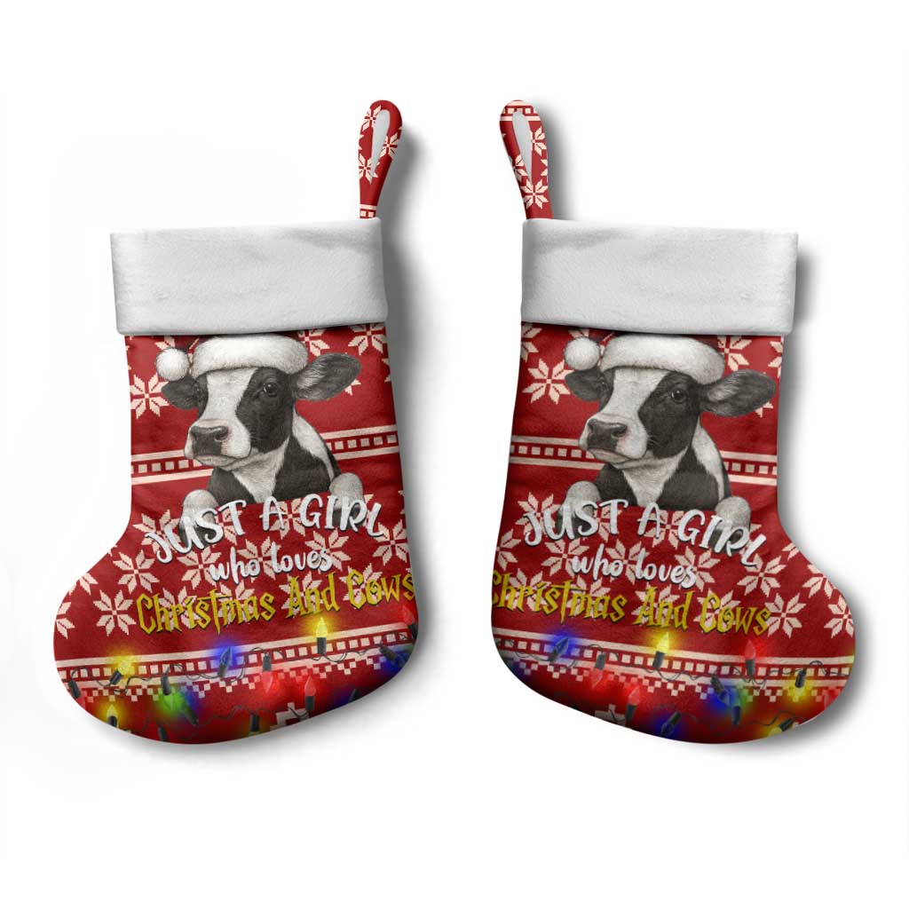 Just A Girl Who Loves Christmas And Cows Christmas Stocking Funny Xmas Holiday Patterns - Wonder Print Shop