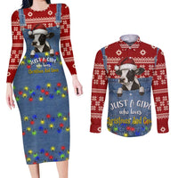 Just A Girl Who Loves Christmas And Cows Christmas Couples Matching Long Sleeve Bodycon Dress and Long Sleeve Button Shirt Funny Xmas Holiday Patterns - Wonder Print Shop