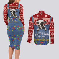 Just A Girl Who Loves Christmas And Cows Christmas Couples Matching Long Sleeve Bodycon Dress and Long Sleeve Button Shirt Funny Xmas Holiday Patterns - Wonder Print Shop