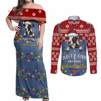 Just A Girl Who Loves Christmas And Cows Christmas Couples Matching Off Shoulder Maxi Dress and Long Sleeve Button Shirt Funny Xmas Holiday Patterns - Wonder Print Shop