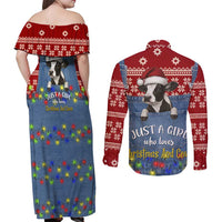 Just A Girl Who Loves Christmas And Cows Christmas Couples Matching Off Shoulder Maxi Dress and Long Sleeve Button Shirt Funny Xmas Holiday Patterns - Wonder Print Shop