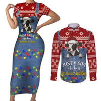 Just A Girl Who Loves Christmas And Cows Christmas Couples Matching Short Sleeve Bodycon Dress and Long Sleeve Button Shirt Funny Xmas Holiday Patterns - Wonder Print Shop