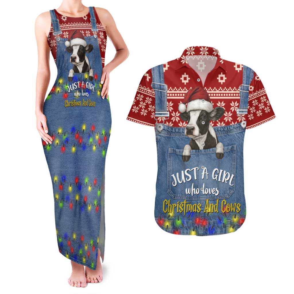 Just A Girl Who Loves Christmas And Cows Christmas Couples Matching Tank Maxi Dress and Hawaiian Shirt Funny Xmas Holiday Patterns - Wonder Print Shop