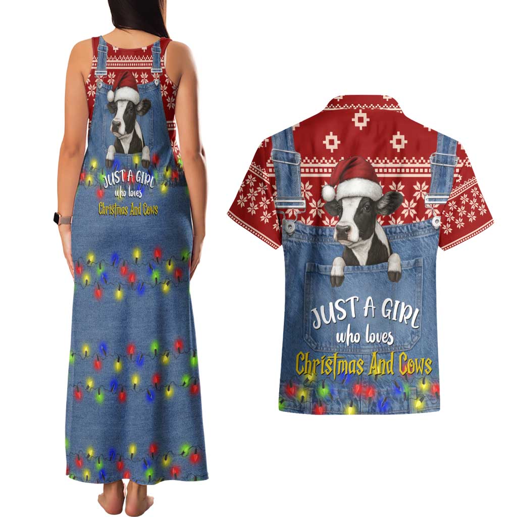Just A Girl Who Loves Christmas And Cows Christmas Couples Matching Tank Maxi Dress and Hawaiian Shirt Funny Xmas Holiday Patterns - Wonder Print Shop