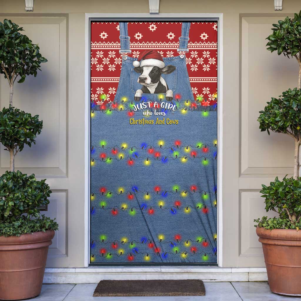 Just A Girl Who Loves Christmas And Cows Christmas Door Cover Funny Xmas Holiday Patterns - Wonder Print Shop