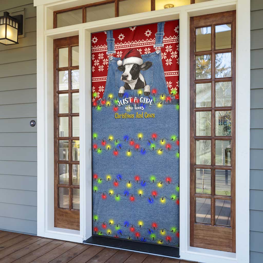 Just A Girl Who Loves Christmas And Cows Christmas Door Cover Funny Xmas Holiday Patterns - Wonder Print Shop