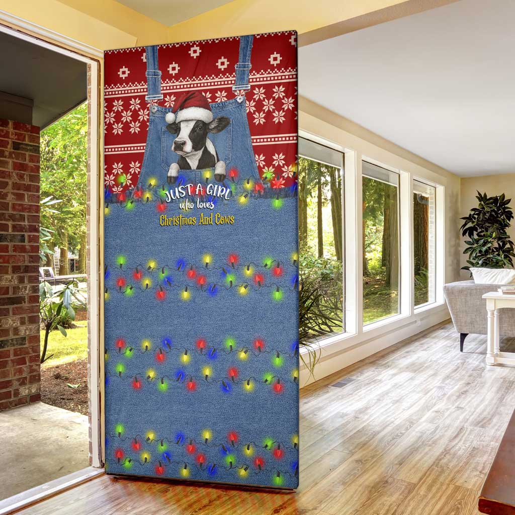 Just A Girl Who Loves Christmas And Cows Christmas Door Cover Funny Xmas Holiday Patterns - Wonder Print Shop