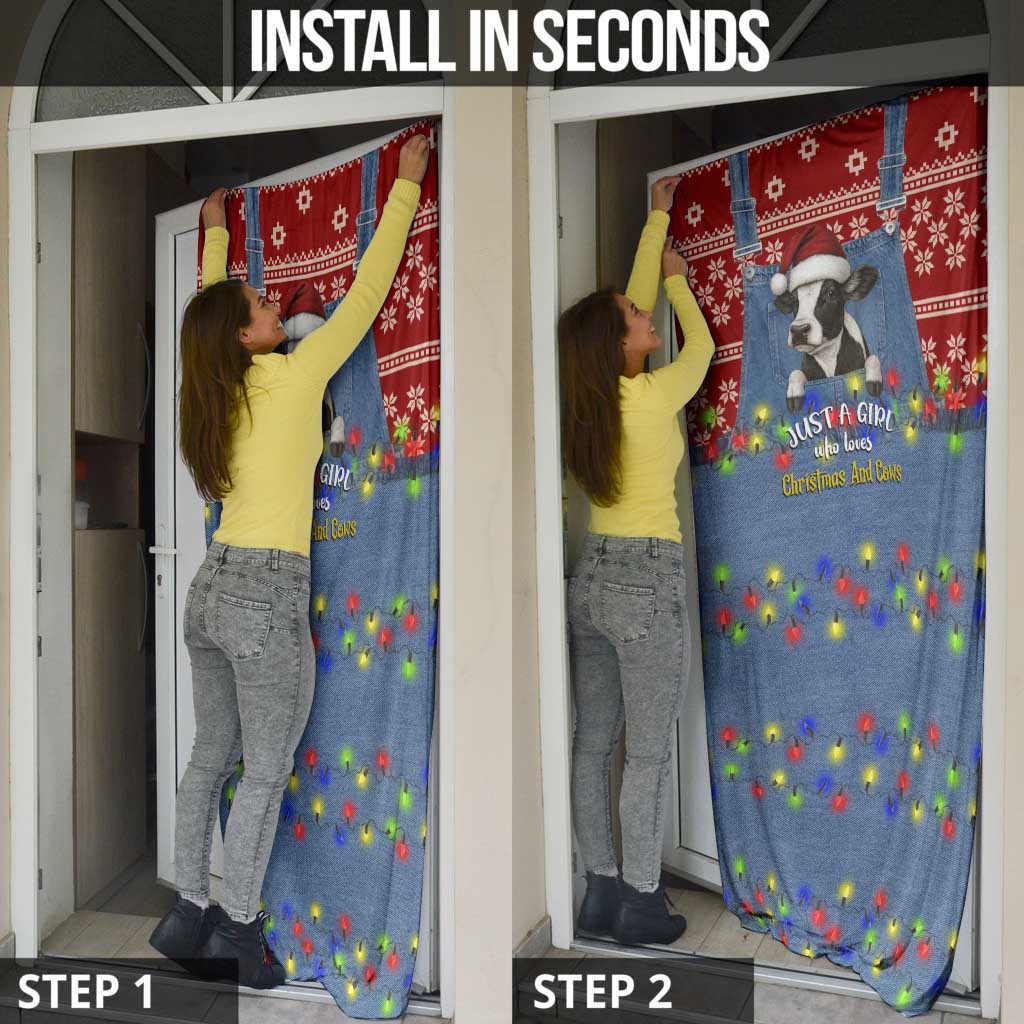 Just A Girl Who Loves Christmas And Cows Christmas Door Cover Funny Xmas Holiday Patterns - Wonder Print Shop
