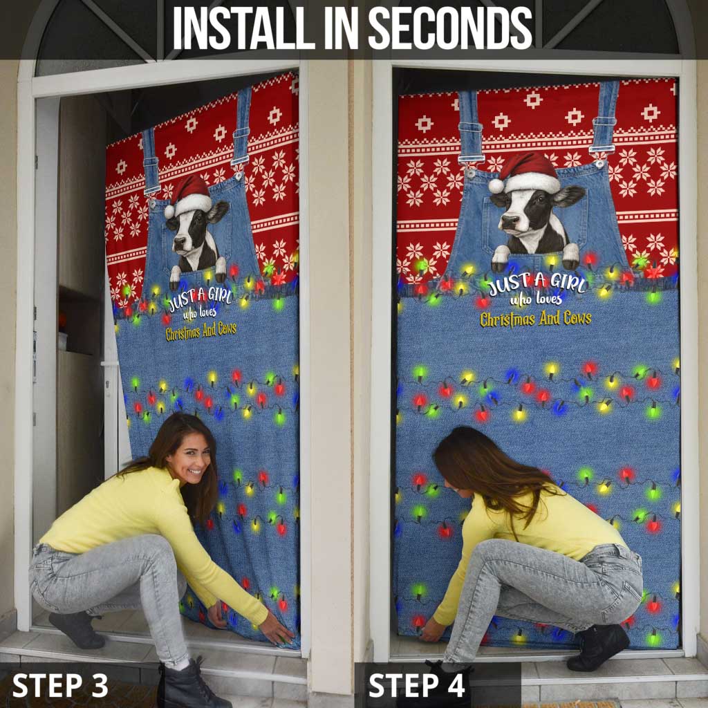 Just A Girl Who Loves Christmas And Cows Christmas Door Cover Funny Xmas Holiday Patterns - Wonder Print Shop