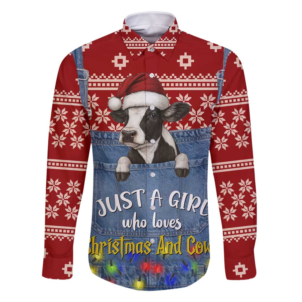 Just A Girl Who Loves Christmas And Cows Christmas Family Matching Long Sleeve Bodycon Dress and Hawaiian Shirt Funny Xmas Holiday Patterns - Wonder Print Shop