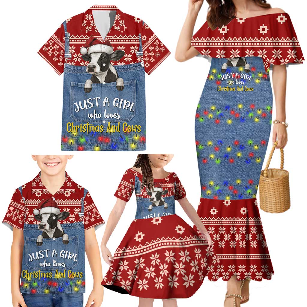 Just A Girl Who Loves Christmas And Cows Christmas Family Matching Mermaid Dress and Hawaiian Shirt Funny Xmas Holiday Patterns - Wonder Print Shop