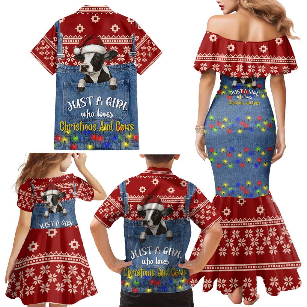 Just A Girl Who Loves Christmas And Cows Christmas Family Matching Mermaid Dress and Hawaiian Shirt Funny Xmas Holiday Patterns - Wonder Print Shop