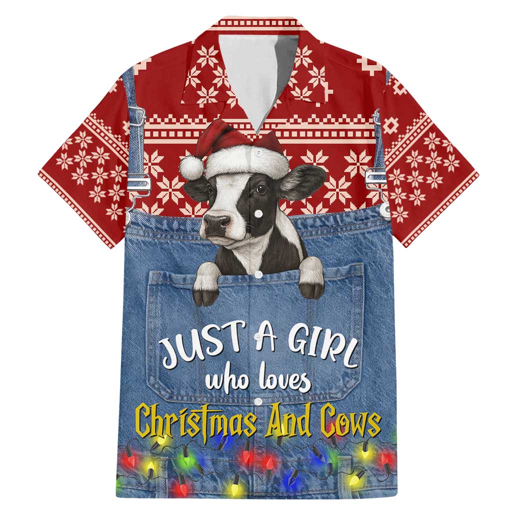 Just A Girl Who Loves Christmas And Cows Christmas Family Matching Mermaid Dress and Hawaiian Shirt Funny Xmas Holiday Patterns - Wonder Print Shop