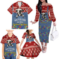 Just A Girl Who Loves Christmas And Cows Christmas Family Matching Off The Shoulder Long Sleeve Dress and Hawaiian Shirt Funny Xmas Holiday Patterns - Wonder Print Shop