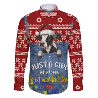 Just A Girl Who Loves Christmas And Cows Christmas Family Matching Off The Shoulder Long Sleeve Dress and Hawaiian Shirt Funny Xmas Holiday Patterns - Wonder Print Shop