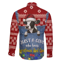 Just A Girl Who Loves Christmas And Cows Christmas Family Matching Off The Shoulder Long Sleeve Dress and Hawaiian Shirt Funny Xmas Holiday Patterns - Wonder Print Shop